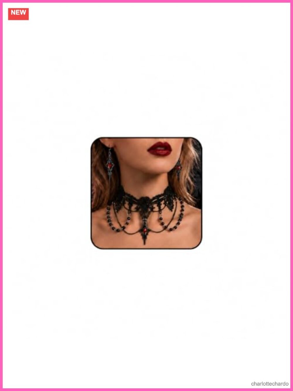 Gothic Lace Choker Necklace Earrings Set Witch Vampire Costume Jewelry